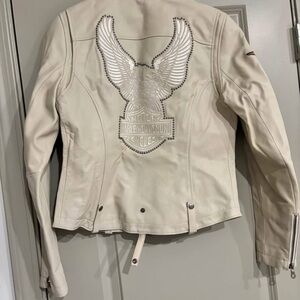 Harley-Davidson Women's Beige Leather Jacket with Eagle Design size medium
